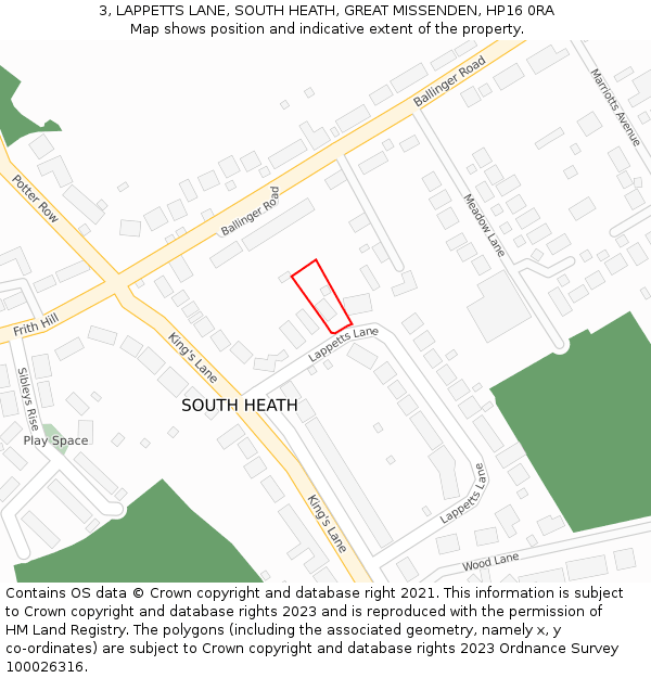 3, LAPPETTS LANE, SOUTH HEATH, GREAT MISSENDEN, HP16 0RA: Location map and indicative extent of plot