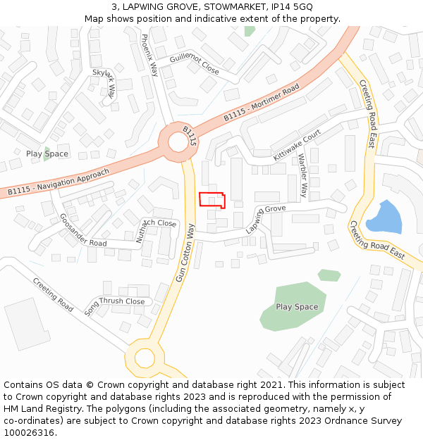 3, LAPWING GROVE, STOWMARKET, IP14 5GQ: Location map and indicative extent of plot