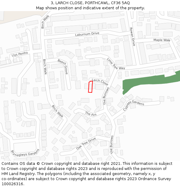 3, LARCH CLOSE, PORTHCAWL, CF36 5AQ: Location map and indicative extent of plot