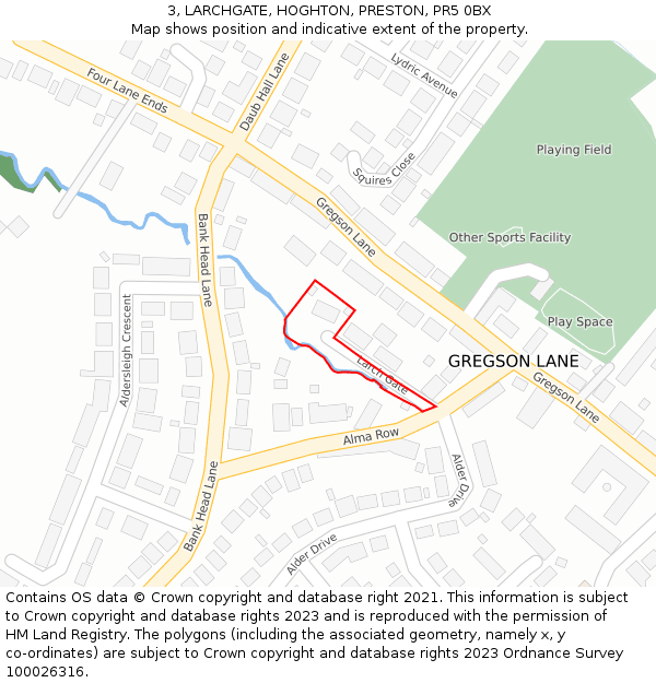 3, LARCHGATE, HOGHTON, PRESTON, PR5 0BX: Location map and indicative extent of plot