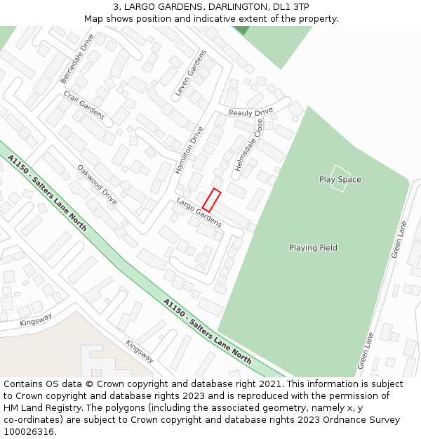 3, LARGO GARDENS, DARLINGTON, DL1 3TP: Location map and indicative extent of plot