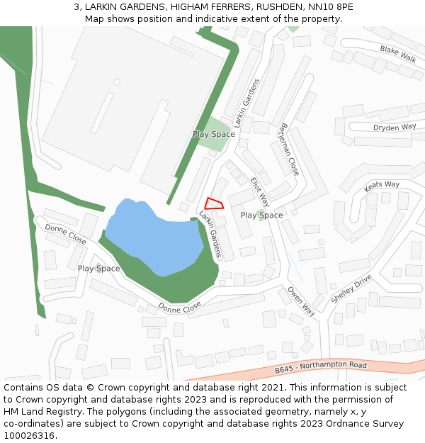3, LARKIN GARDENS, HIGHAM FERRERS, RUSHDEN, NN10 8PE: Location map and indicative extent of plot