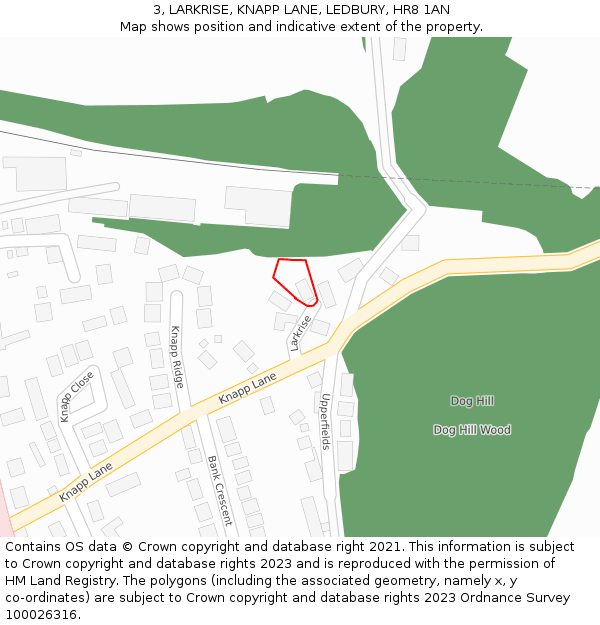 3, LARKRISE, KNAPP LANE, LEDBURY, HR8 1AN: Location map and indicative extent of plot