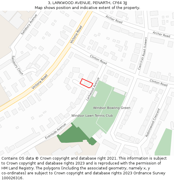 3, LARKWOOD AVENUE, PENARTH, CF64 3JJ: Location map and indicative extent of plot