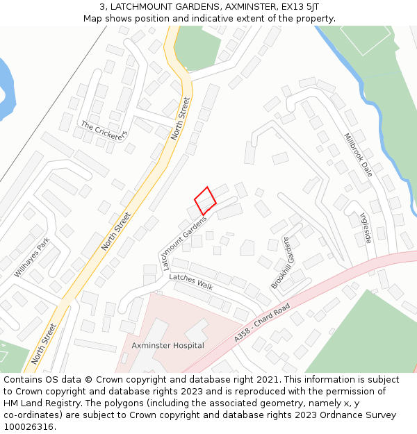 3, LATCHMOUNT GARDENS, AXMINSTER, EX13 5JT: Location map and indicative extent of plot