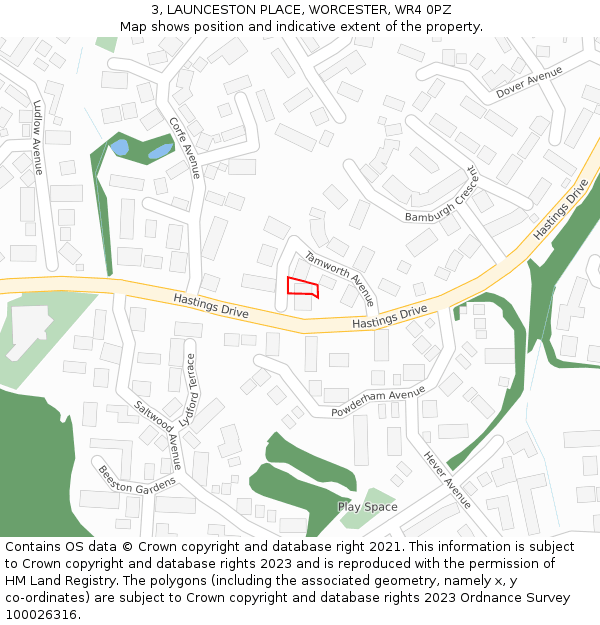 3, LAUNCESTON PLACE, WORCESTER, WR4 0PZ: Location map and indicative extent of plot