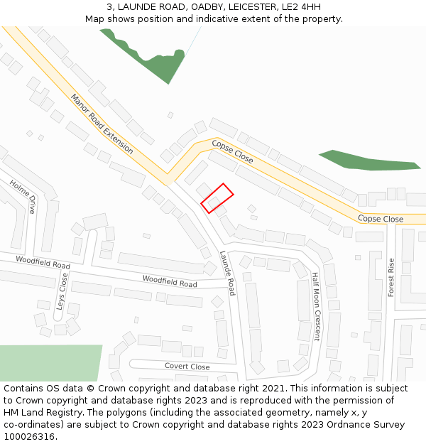 3, LAUNDE ROAD, OADBY, LEICESTER, LE2 4HH: Location map and indicative extent of plot