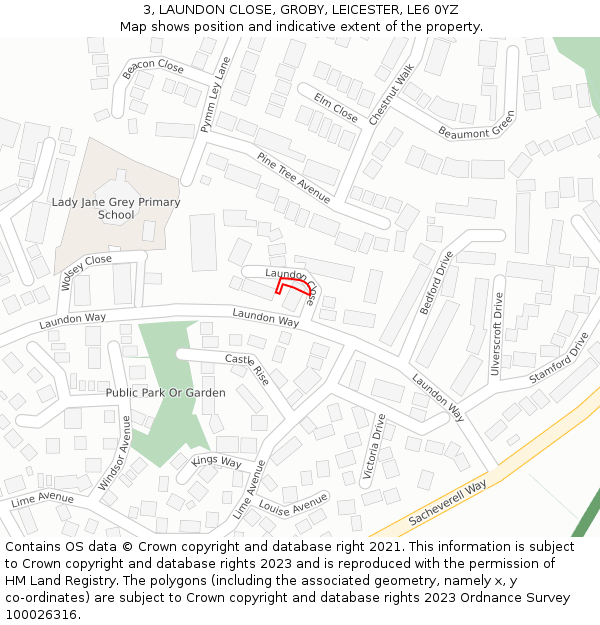 3, LAUNDON CLOSE, GROBY, LEICESTER, LE6 0YZ: Location map and indicative extent of plot