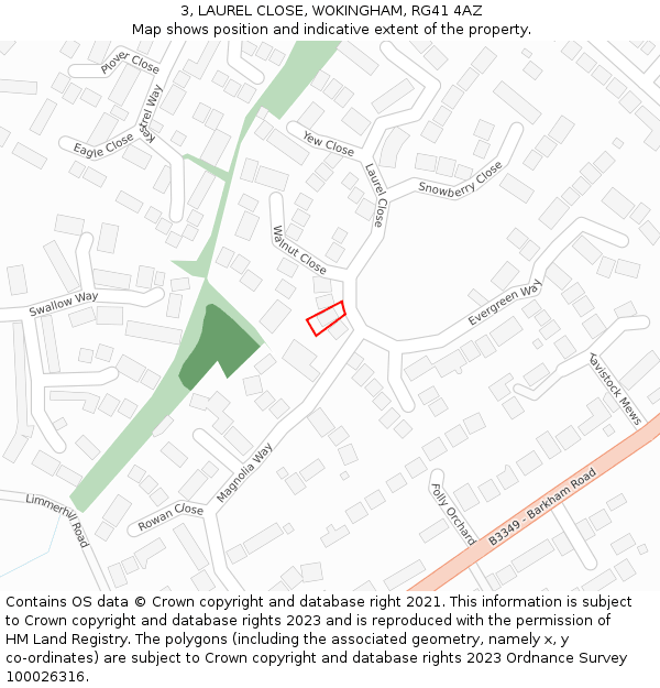 3, LAUREL CLOSE, WOKINGHAM, RG41 4AZ: Location map and indicative extent of plot