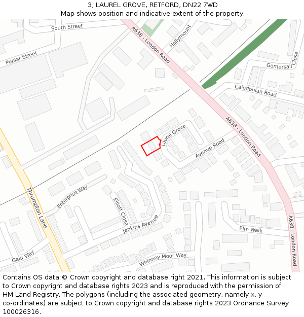 3, LAUREL GROVE, RETFORD, DN22 7WD: Location map and indicative extent of plot