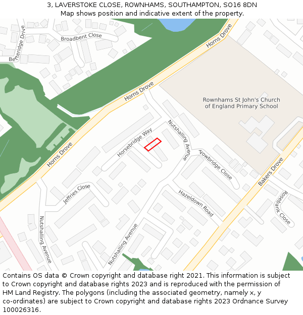 3, LAVERSTOKE CLOSE, ROWNHAMS, SOUTHAMPTON, SO16 8DN: Location map and indicative extent of plot