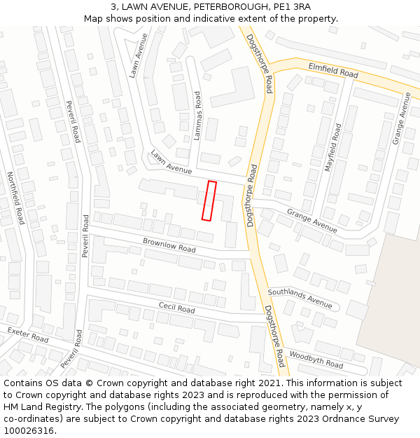 3, LAWN AVENUE, PETERBOROUGH, PE1 3RA: Location map and indicative extent of plot