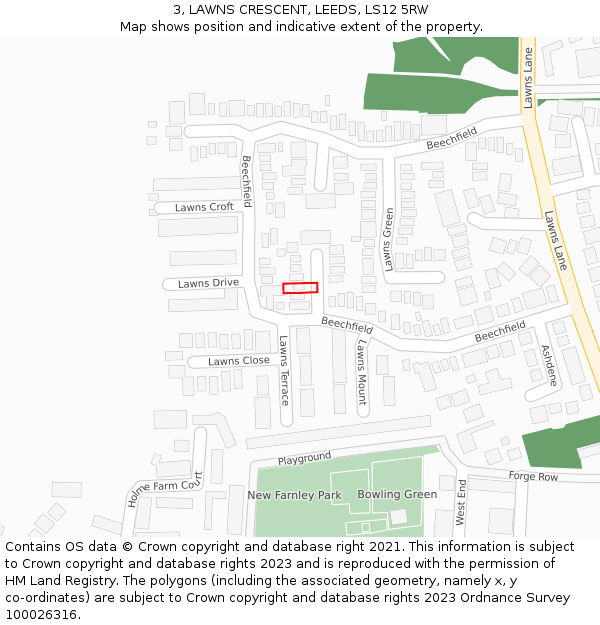 3, LAWNS CRESCENT, LEEDS, LS12 5RW: Location map and indicative extent of plot
