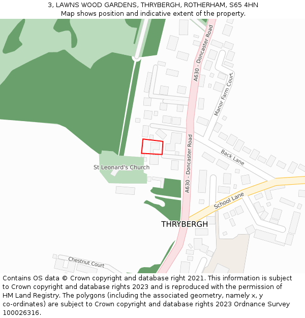 3, LAWNS WOOD GARDENS, THRYBERGH, ROTHERHAM, S65 4HN: Location map and indicative extent of plot