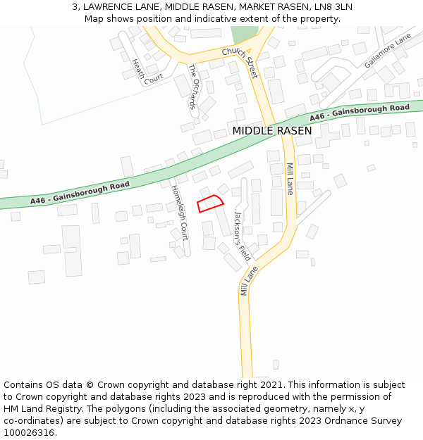 3, LAWRENCE LANE, MIDDLE RASEN, MARKET RASEN, LN8 3LN: Location map and indicative extent of plot