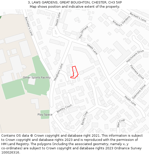 3, LAWS GARDENS, GREAT BOUGHTON, CHESTER, CH3 5XP: Location map and indicative extent of plot