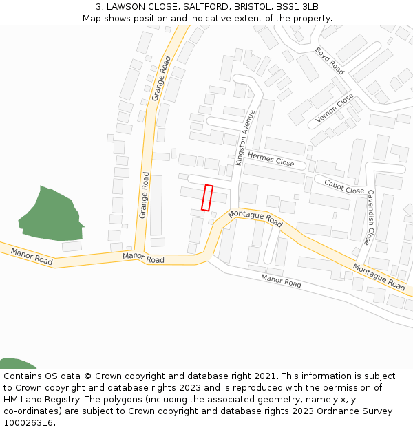 3, LAWSON CLOSE, SALTFORD, BRISTOL, BS31 3LB: Location map and indicative extent of plot