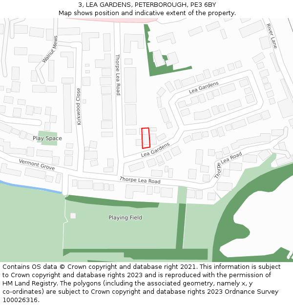 3, LEA GARDENS, PETERBOROUGH, PE3 6BY: Location map and indicative extent of plot