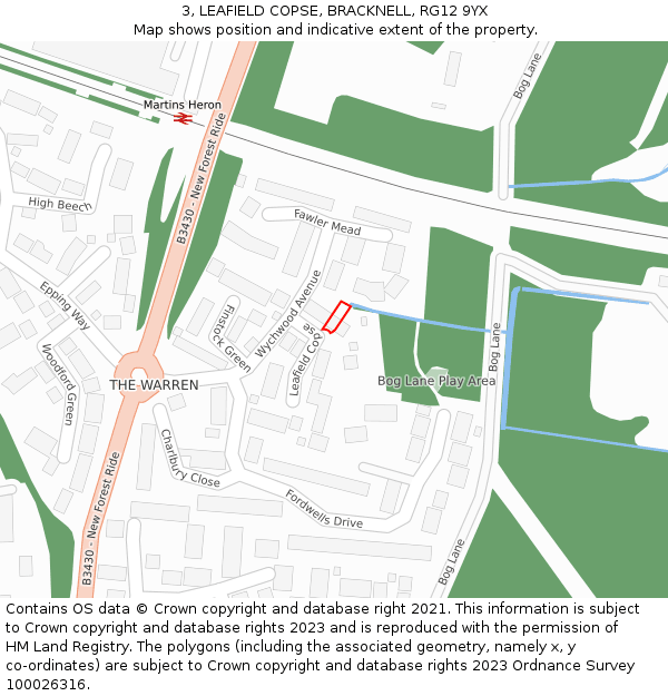 3, LEAFIELD COPSE, BRACKNELL, RG12 9YX: Location map and indicative extent of plot