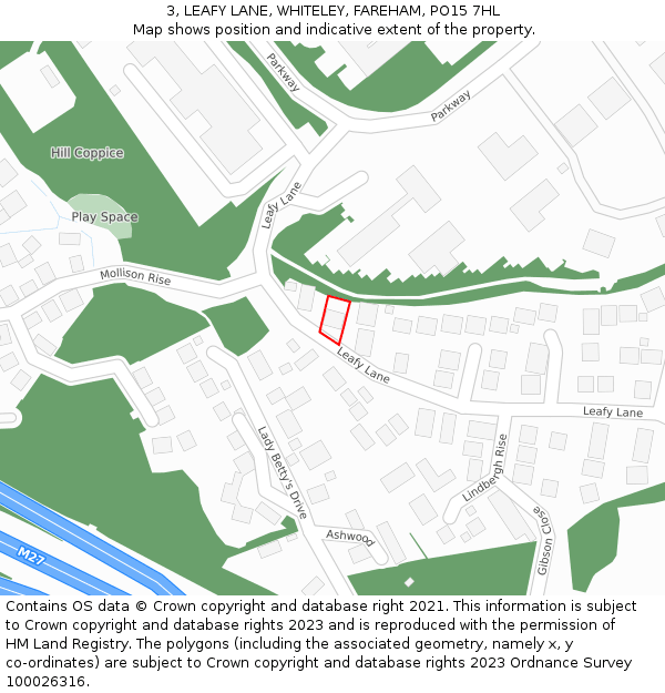 3, LEAFY LANE, WHITELEY, FAREHAM, PO15 7HL: Location map and indicative extent of plot