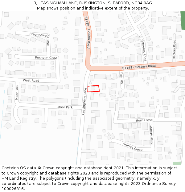 3, LEASINGHAM LANE, RUSKINGTON, SLEAFORD, NG34 9AG: Location map and indicative extent of plot