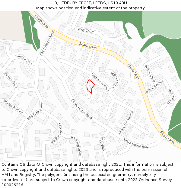 3, LEDBURY CROFT, LEEDS, LS10 4RU: Location map and indicative extent of plot