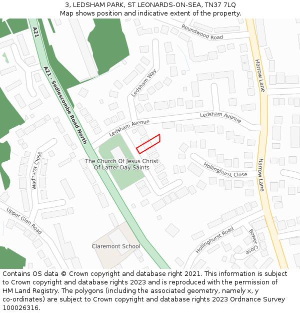 3, LEDSHAM PARK, ST LEONARDS-ON-SEA, TN37 7LQ: Location map and indicative extent of plot