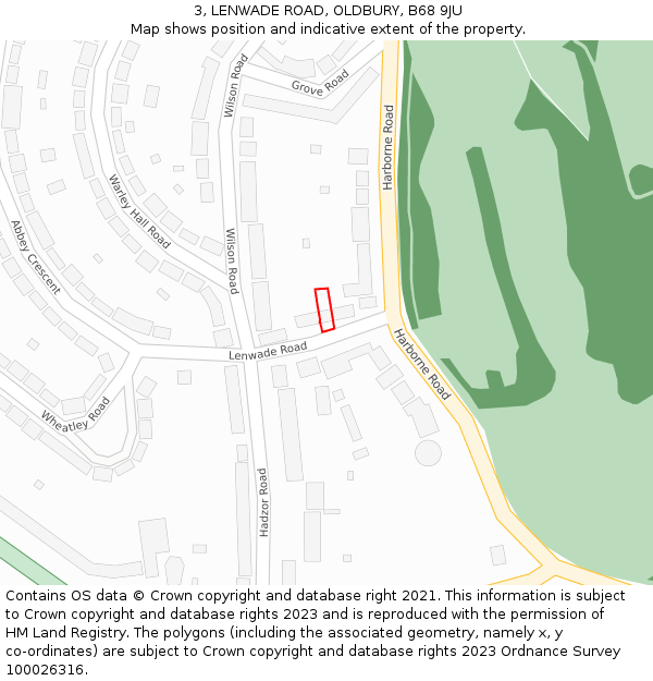 3, LENWADE ROAD, OLDBURY, B68 9JU: Location map and indicative extent of plot