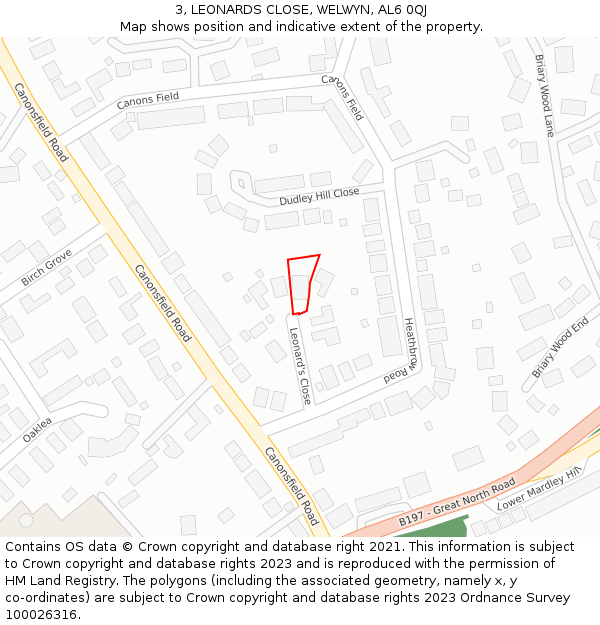 3, LEONARDS CLOSE, WELWYN, AL6 0QJ: Location map and indicative extent of plot