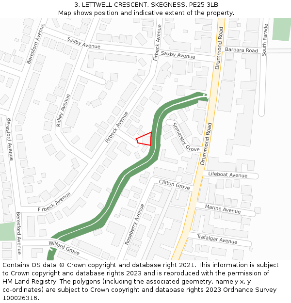 3, LETTWELL CRESCENT, SKEGNESS, PE25 3LB: Location map and indicative extent of plot