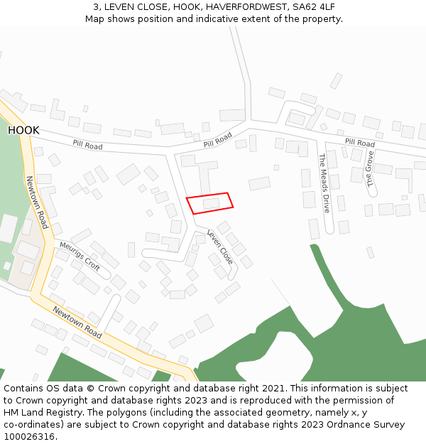 3, LEVEN CLOSE, HOOK, HAVERFORDWEST, SA62 4LF: Location map and indicative extent of plot
