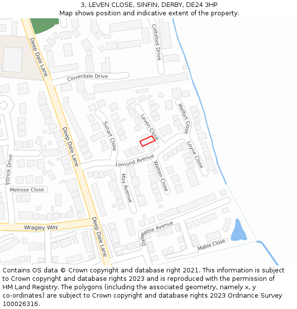 3, LEVEN CLOSE, SINFIN, DERBY, DE24 3HP: Location map and indicative extent of plot
