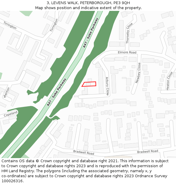 3, LEVENS WALK, PETERBOROUGH, PE3 9QH: Location map and indicative extent of plot