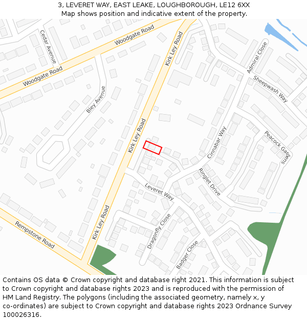 3, LEVERET WAY, EAST LEAKE, LOUGHBOROUGH, LE12 6XX: Location map and indicative extent of plot