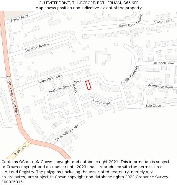 3, LEVETT DRIVE, THURCROFT, ROTHERHAM, S66 9FF: Location map and indicative extent of plot