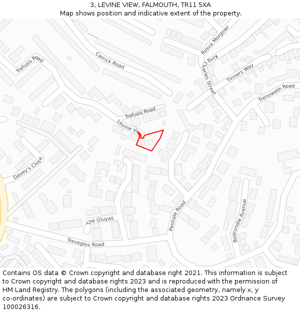 3, LEVINE VIEW, FALMOUTH, TR11 5XA: Location map and indicative extent of plot
