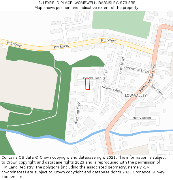 3, LEYFIELD PLACE, WOMBWELL, BARNSLEY, S73 8BF: Location map and indicative extent of plot