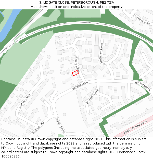 3, LIDGATE CLOSE, PETERBOROUGH, PE2 7ZA: Location map and indicative extent of plot