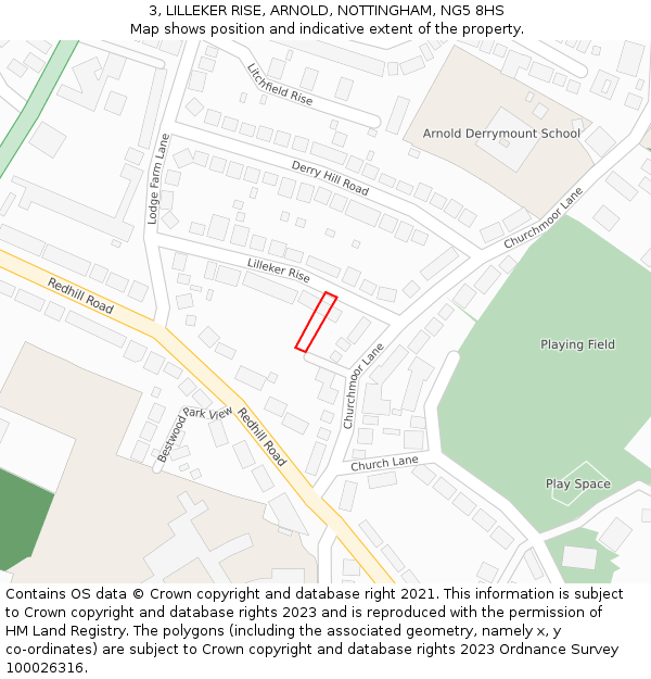 3, LILLEKER RISE, ARNOLD, NOTTINGHAM, NG5 8HS: Location map and indicative extent of plot