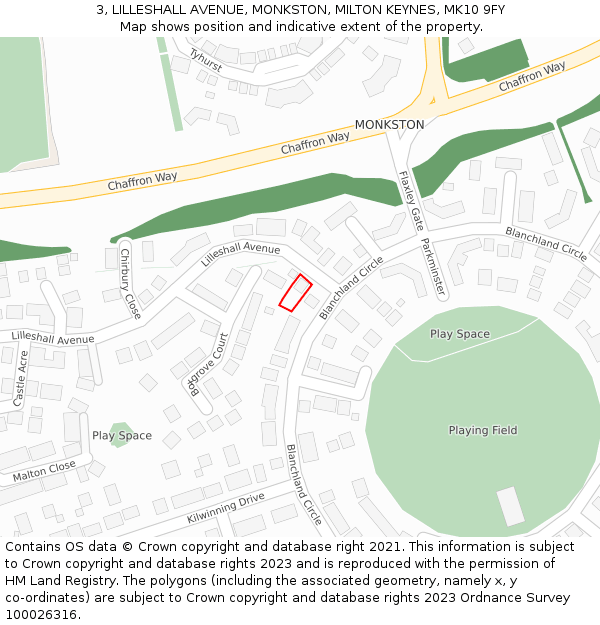 3, LILLESHALL AVENUE, MONKSTON, MILTON KEYNES, MK10 9FY: Location map and indicative extent of plot