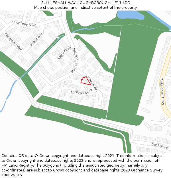 3, LILLESHALL WAY, LOUGHBOROUGH, LE11 4DD: Location map and indicative extent of plot