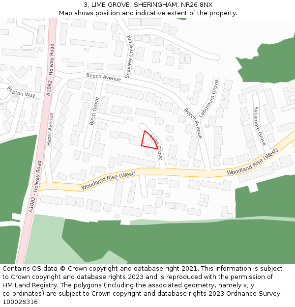 3, LIME GROVE, SHERINGHAM, NR26 8NX: Location map and indicative extent of plot