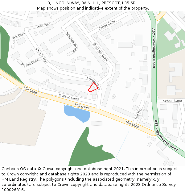 3, LINCOLN WAY, RAINHILL, PRESCOT, L35 6PH: Location map and indicative extent of plot