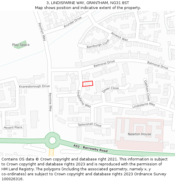 3, LINDISFARNE WAY, GRANTHAM, NG31 8ST: Location map and indicative extent of plot