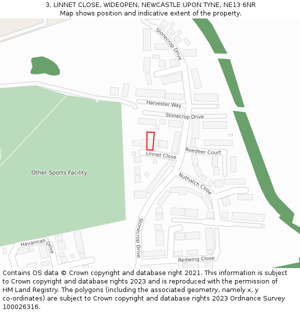 3, LINNET CLOSE, WIDEOPEN, NEWCASTLE UPON TYNE, NE13 6NR: Location map and indicative extent of plot