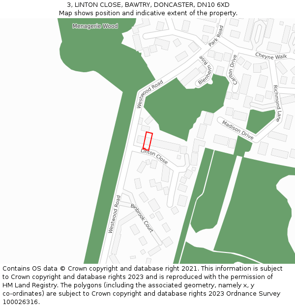 3, LINTON CLOSE, BAWTRY, DONCASTER, DN10 6XD: Location map and indicative extent of plot