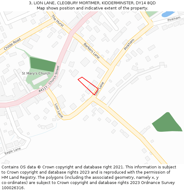 3, LION LANE, CLEOBURY MORTIMER, KIDDERMINSTER, DY14 8QD: Location map and indicative extent of plot