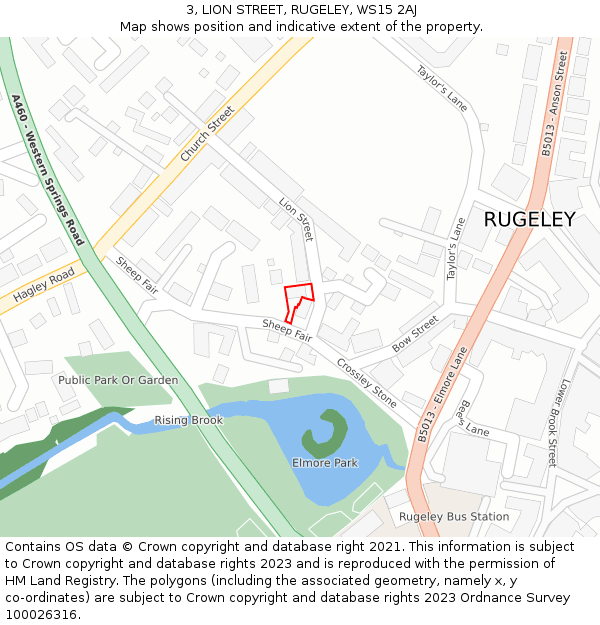 3, LION STREET, RUGELEY, WS15 2AJ: Location map and indicative extent of plot