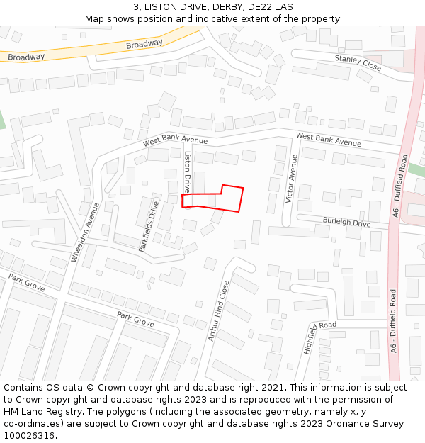 3, LISTON DRIVE, DERBY, DE22 1AS: Location map and indicative extent of plot