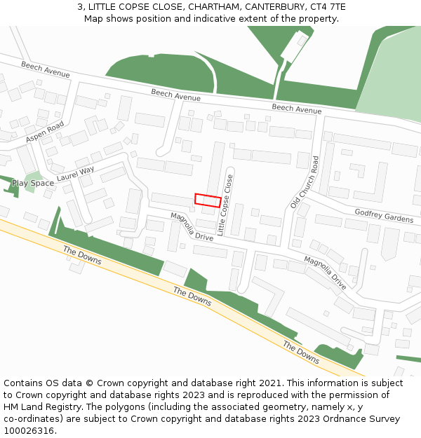 3, LITTLE COPSE CLOSE, CHARTHAM, CANTERBURY, CT4 7TE: Location map and indicative extent of plot